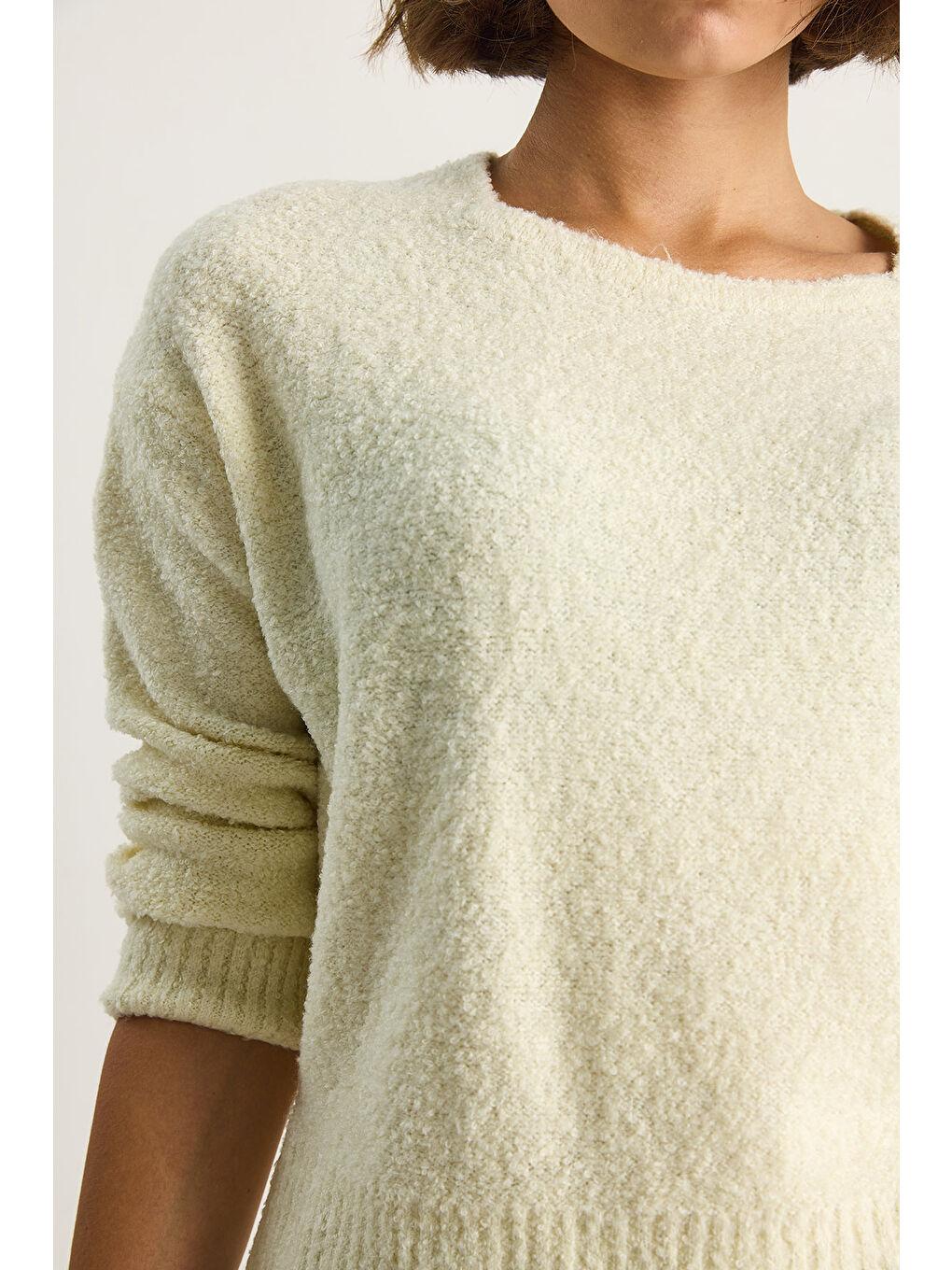 Ekru Kadın Bisiklet Yaka Yumuşak Doku Triko Kazak-4