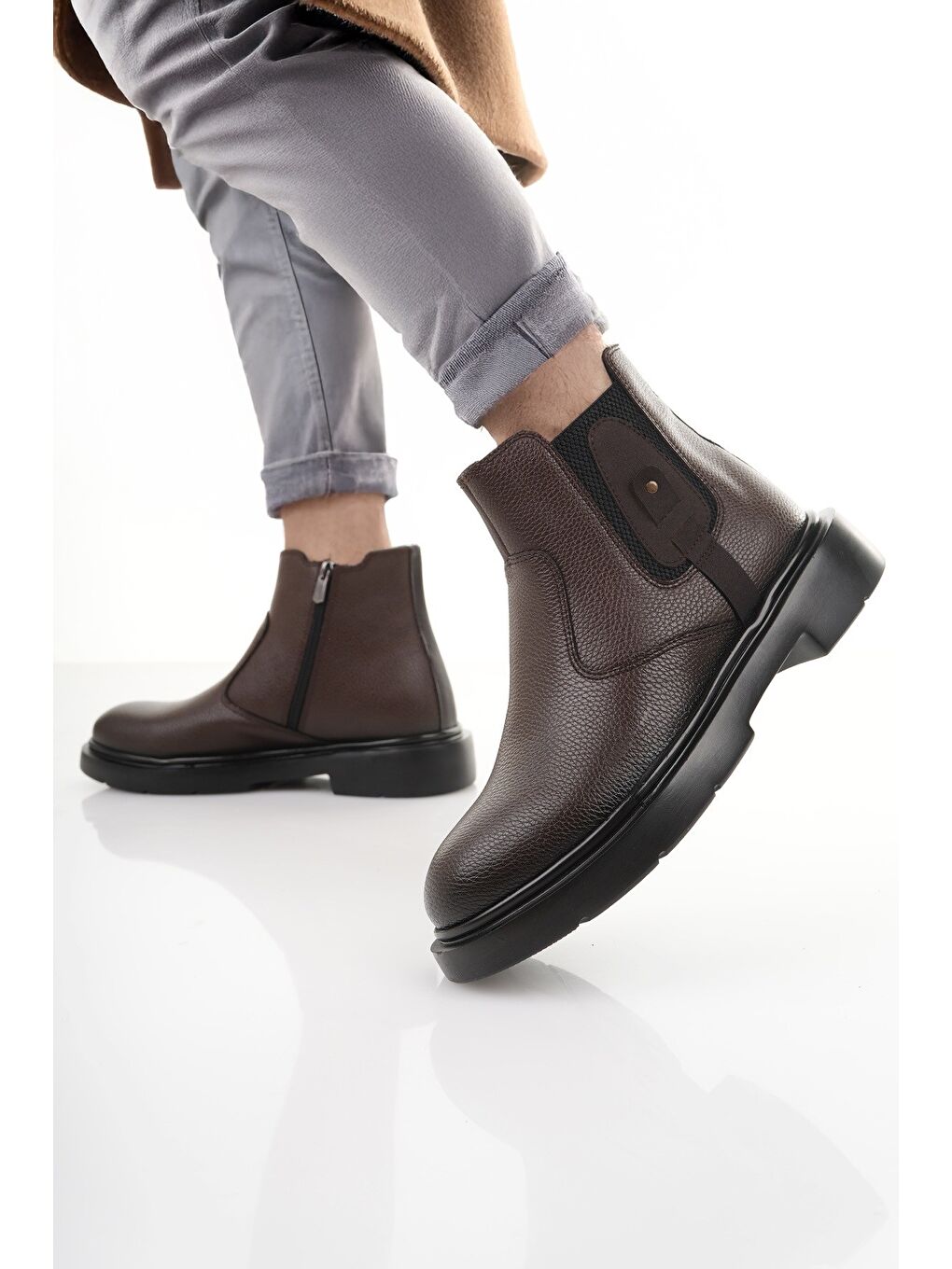 Kahverengi GERALT Fermuarlı İçi Kürklü Erkek Kışlık Bot-5