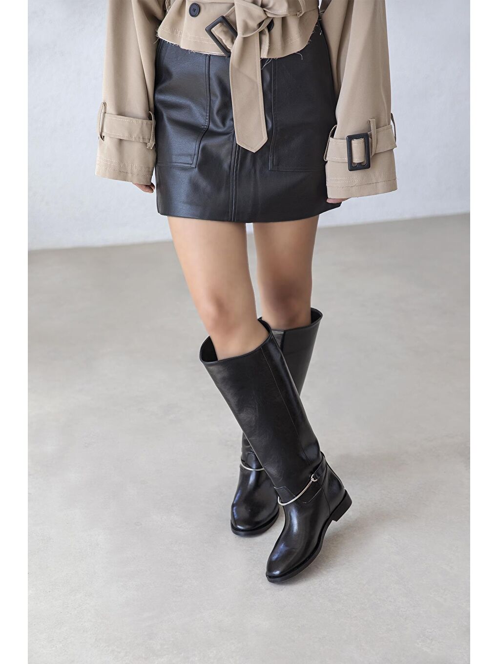 Lena Kadın  Aksesuar Detay  Deri  Çizme Siyah