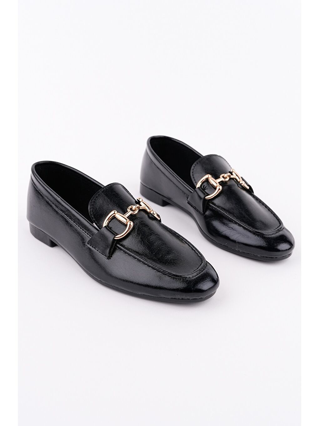 Siyah STRİDE Metal Tokalı Kadın Günlük Loafer Ayakkabı-3