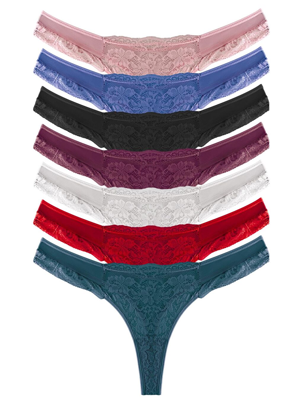 Karışık Transparan Dantelli Tül Detaylı Kadın Tanga Külot 7'Li Paket-1