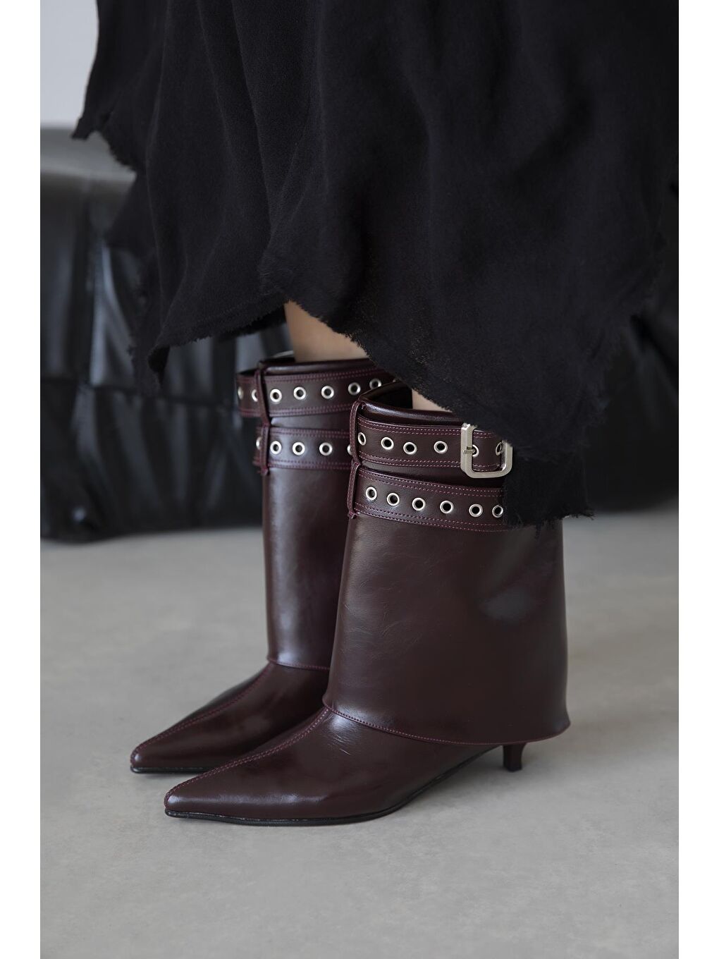 Katy Kadın Aksesuar Detay Kırışık Deri Bot Bordo