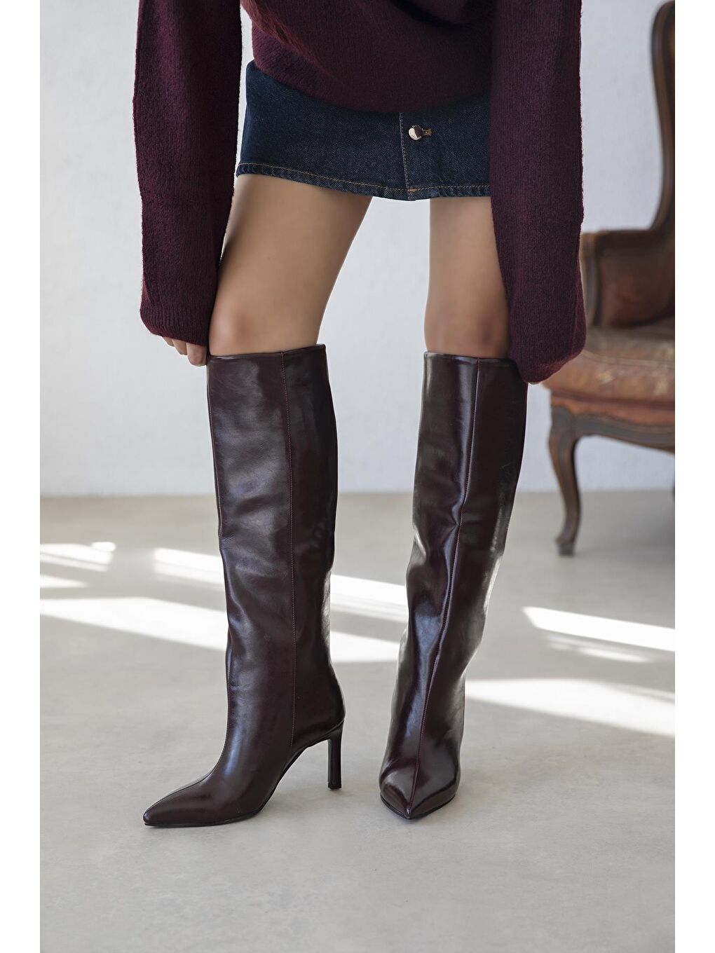 Judd Kadın Kırışık Deri Çizme Bordo