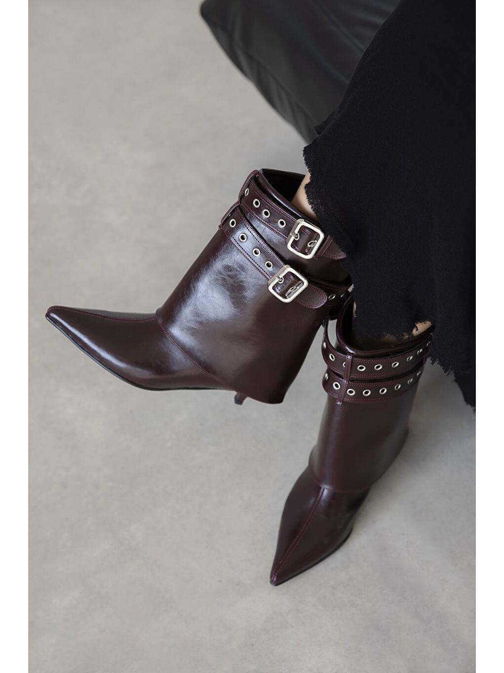 Katy Kadın Aksesuar Detay Kırışık Deri Bot Bordo-1