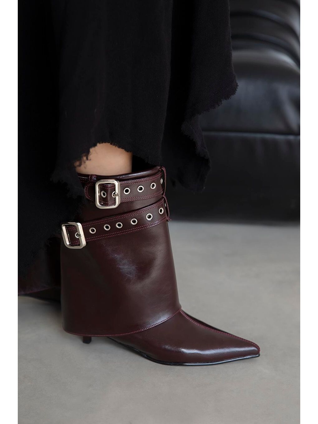 Katy Kadın Aksesuar Detay Kırışık Deri Bot Bordo-2