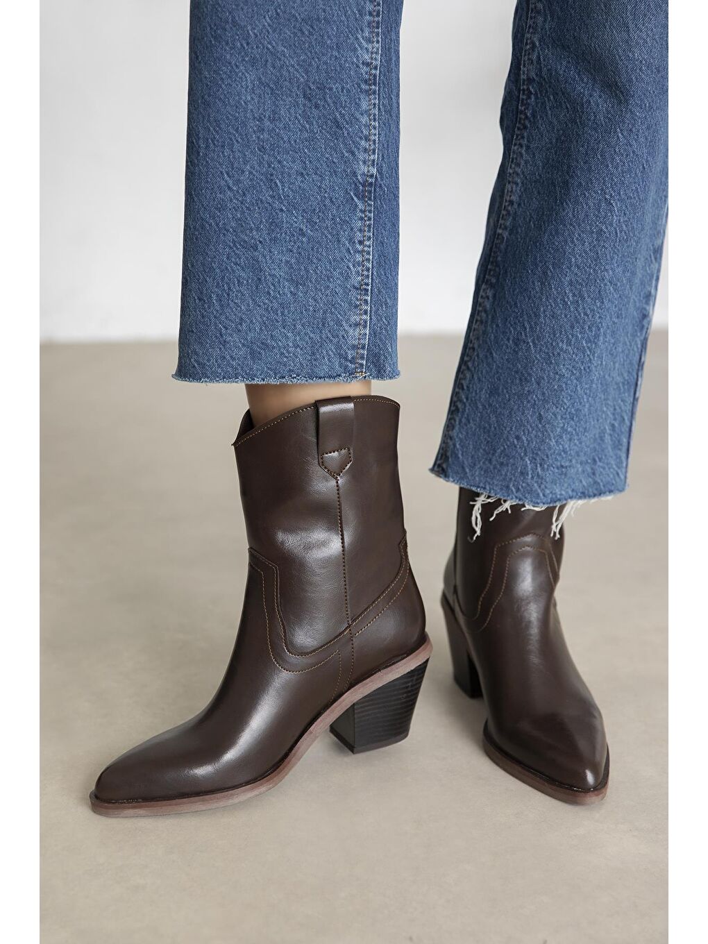 Kahverengi Maven Kadın Kırışık Deri Topuklu Bot Kahve