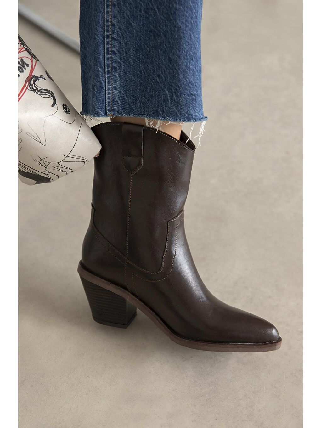 Kahverengi Maven Kadın Kırışık Deri Topuklu Bot Kahve-1