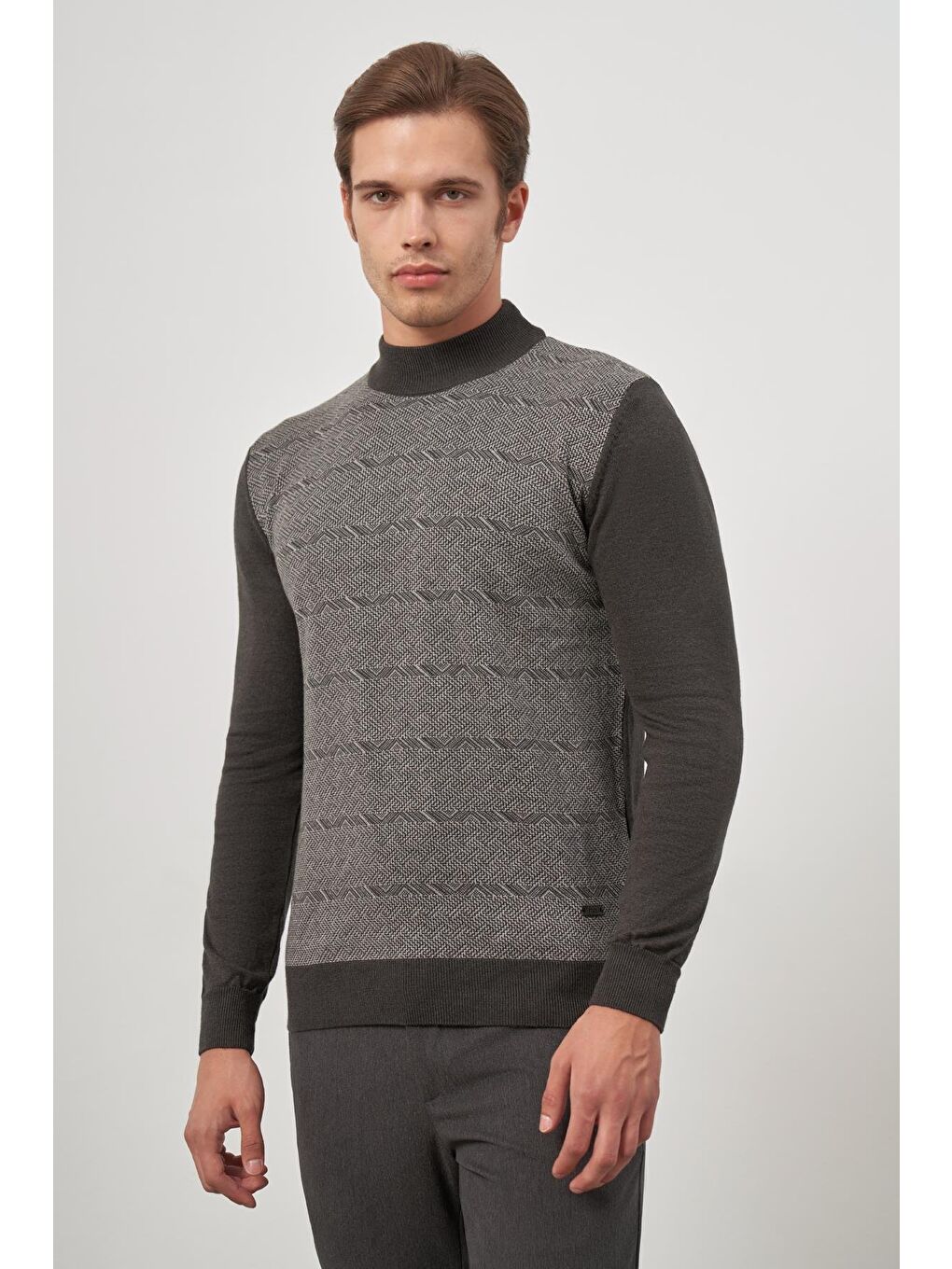 Koyu Antrasit Uzun Kol Kendinden Örme Yarım Balıkçı Yaka Classic Comfort Fit Triko 1012245152