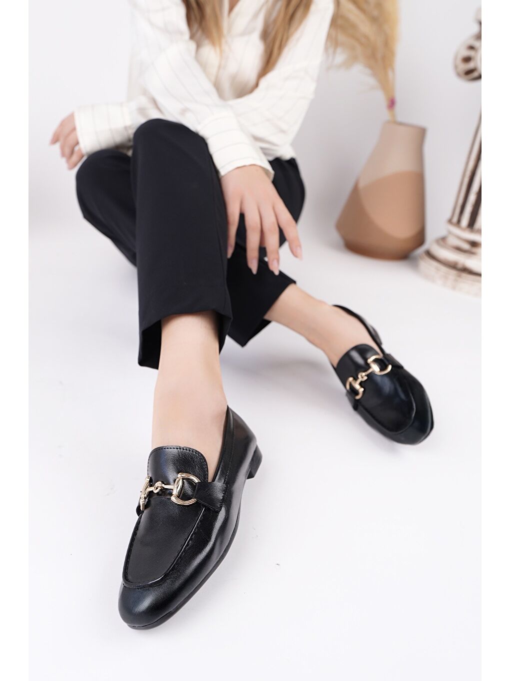 Siyah STRİDE Metal Tokalı Kadın Günlük Loafer Ayakkabı-6