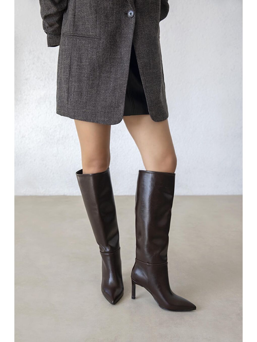 Kahverengi Nadia Kadın Kırışık Deri Çizme Kahve-2