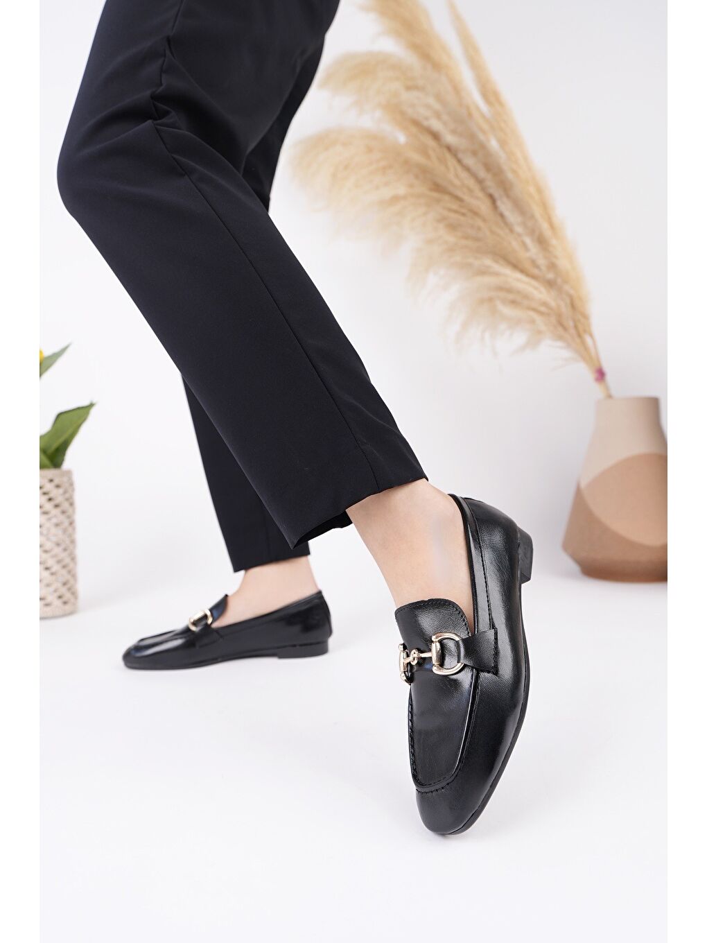 Siyah STRİDE Metal Tokalı Kadın Günlük Loafer Ayakkabı-7