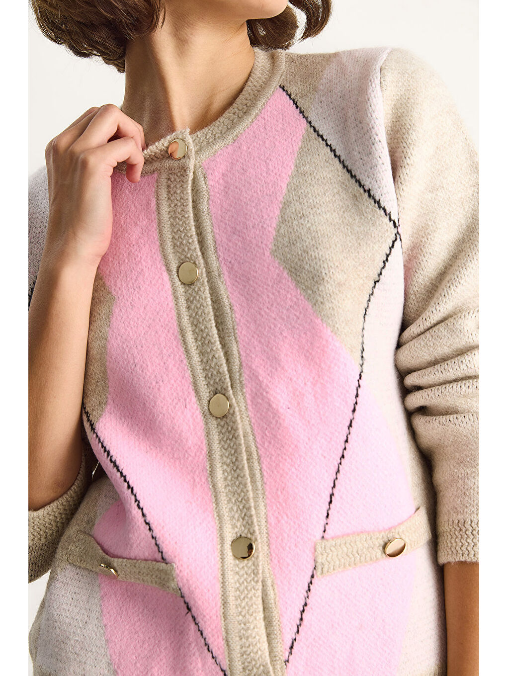 Bej Kadın Baklava Desenli Yumoş Hırka TH-4