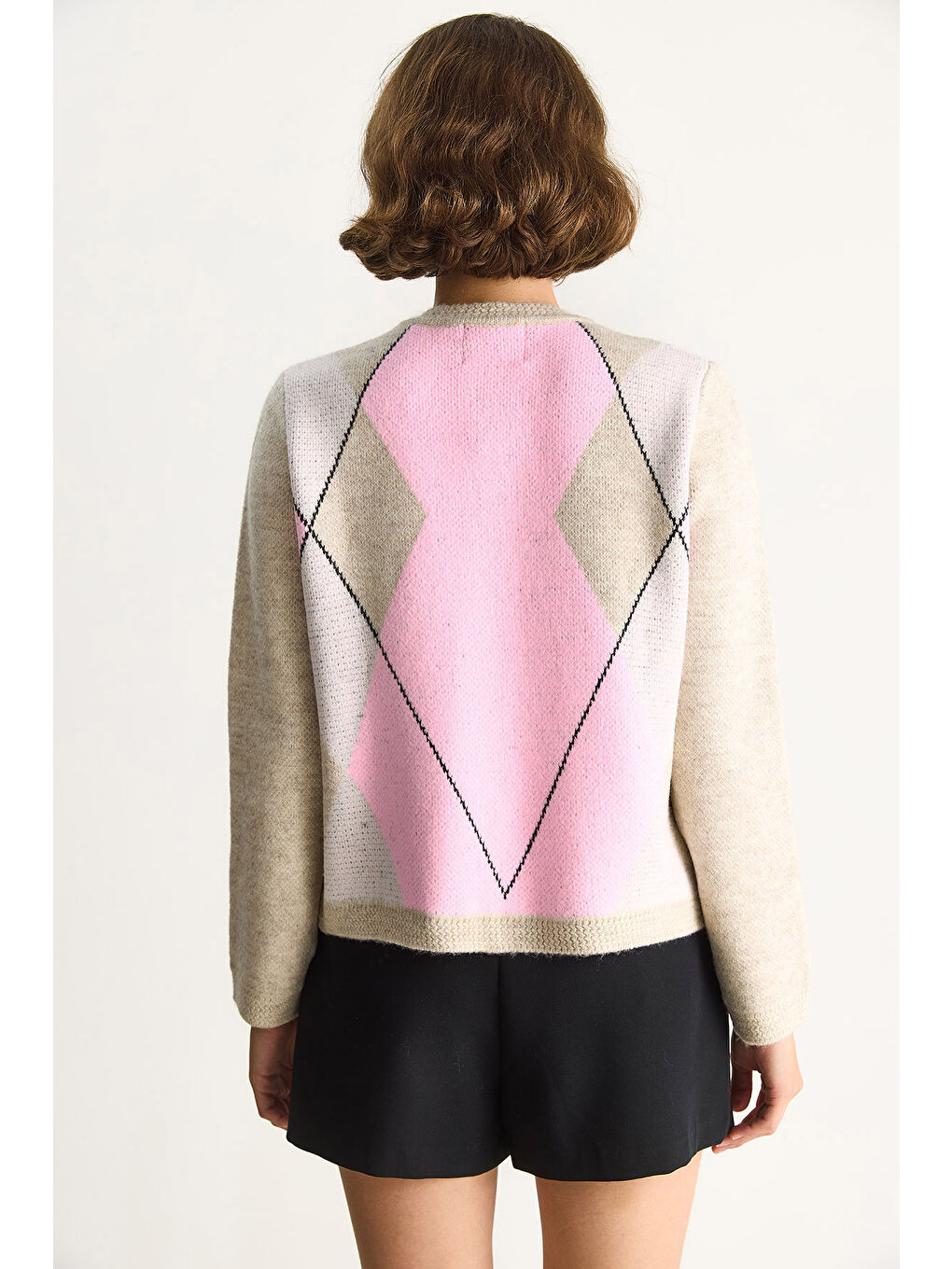 Bej Kadın Baklava Desenli Yumoş Hırka TH-5