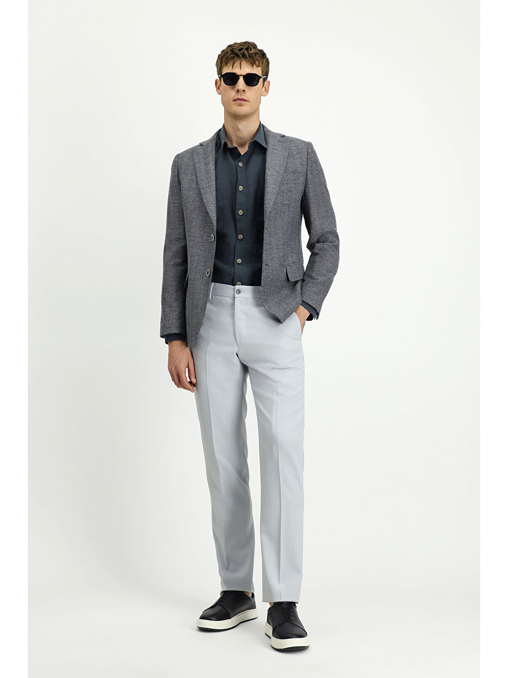 Gri Regular Fit Yünlü Desenli Ceket-1