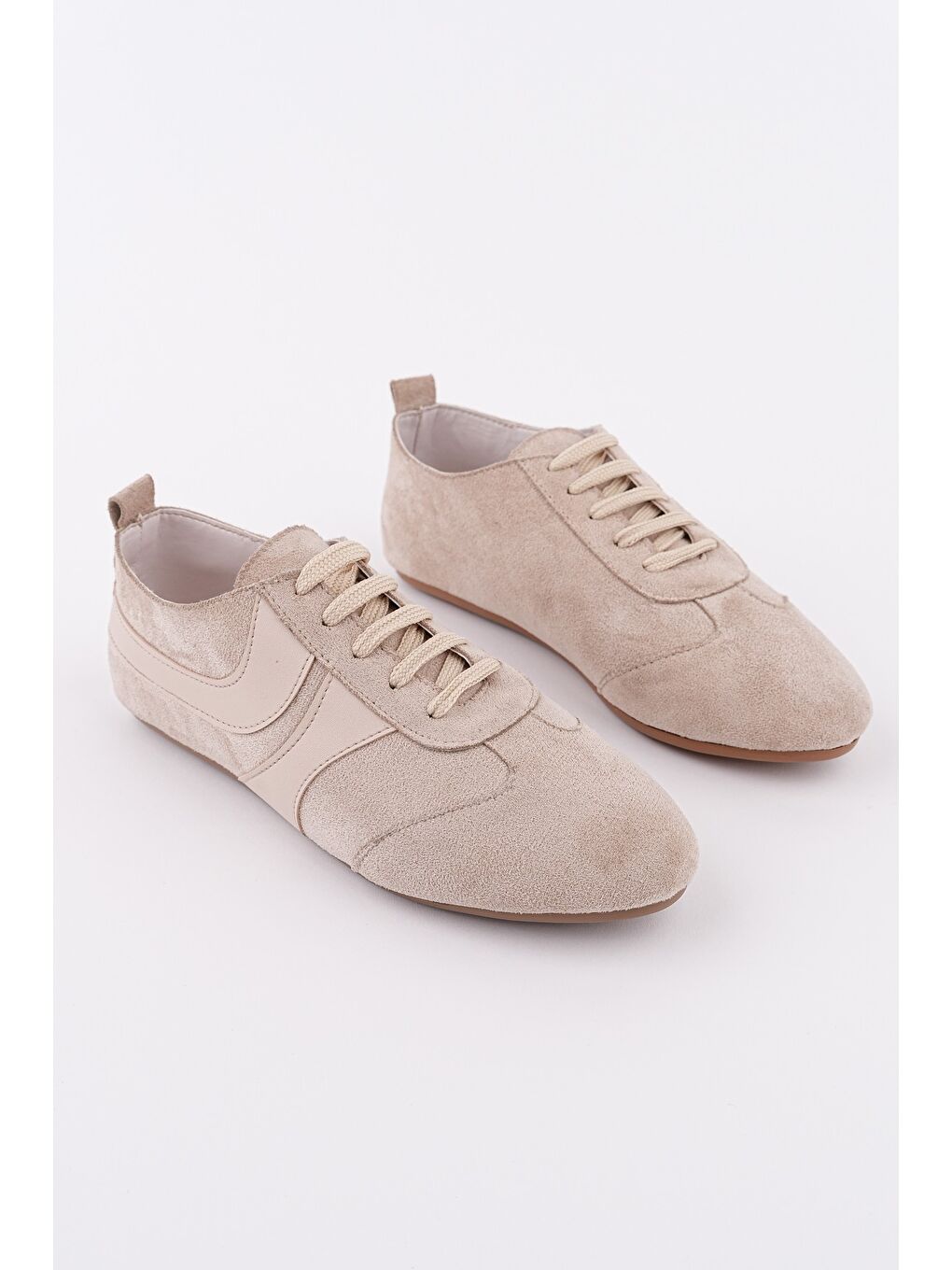 Bej VİBE Bağcıklı Günlük Kadın Sneaker Spor Ayakkabı-2