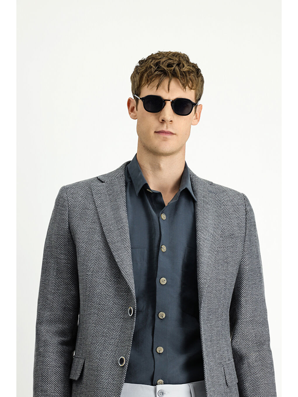 Gri Regular Fit Yünlü Desenli Ceket-2