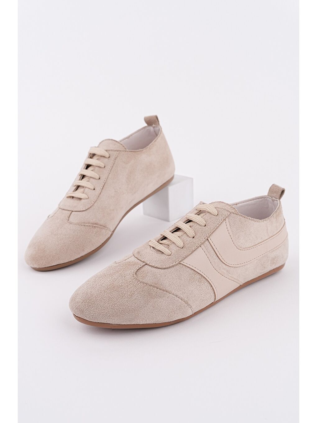 Bej VİBE Bağcıklı Günlük Kadın Sneaker Spor Ayakkabı-3