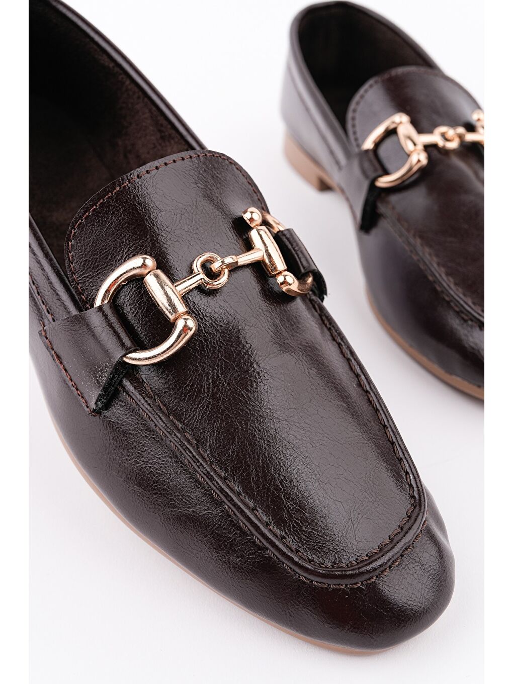 Kahverengi STRİDE Metal Tokalı Kadın Günlük Loafer Ayakkabı-1