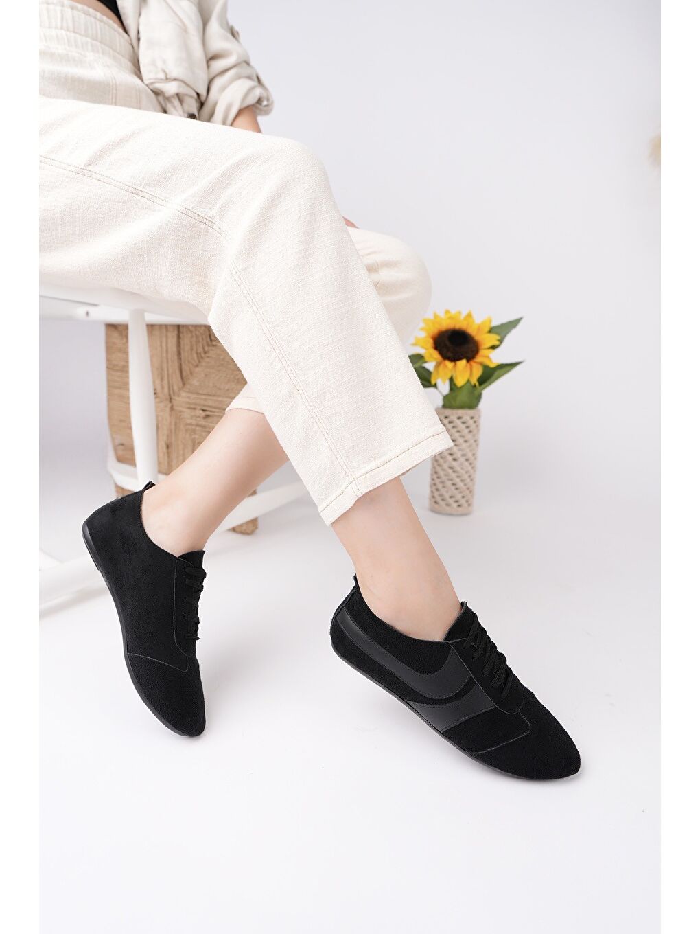 Siyah VİBE Bağcıklı Günlük Kadın Sneaker Spor Ayakkabı-4