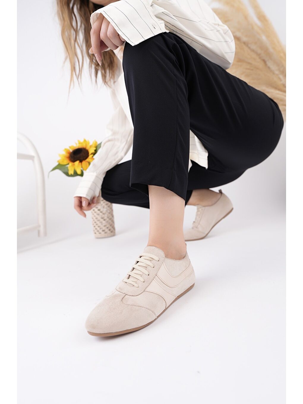 Bej VİBE Bağcıklı Günlük Kadın Sneaker Spor Ayakkabı-5