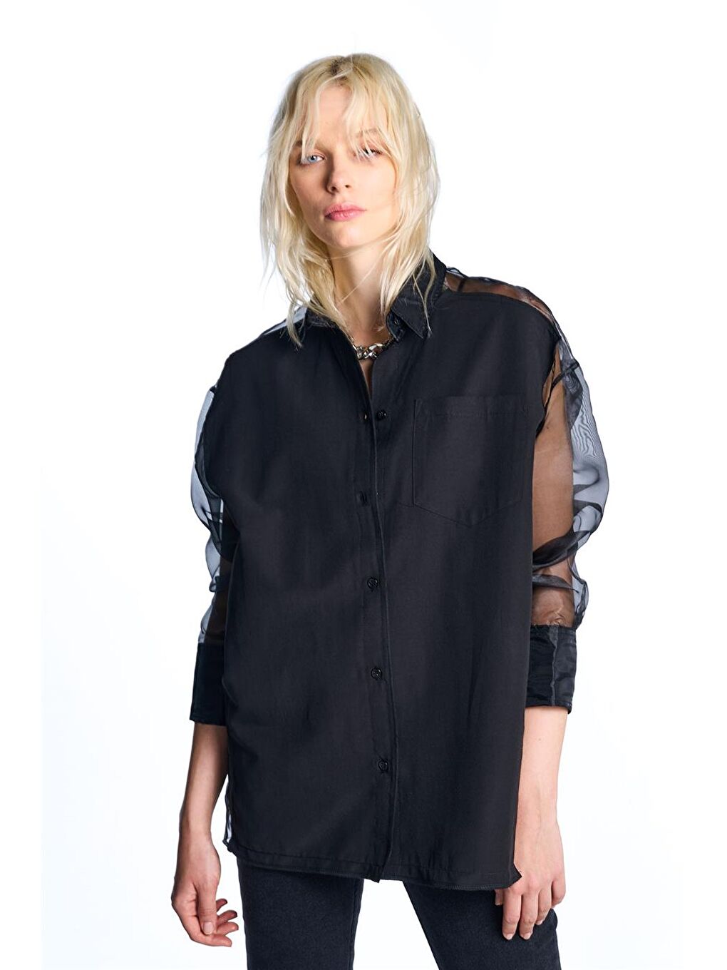 Siyah Organze Poplin Gömlek