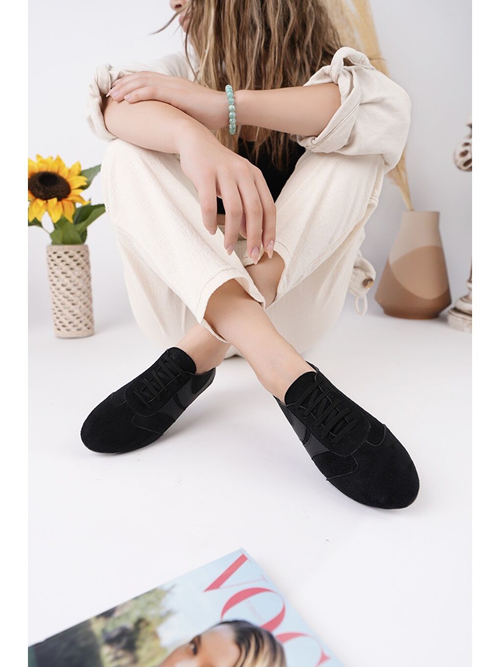 Siyah VİBE Bağcıklı Günlük Kadın Sneaker Spor Ayakkabı-5