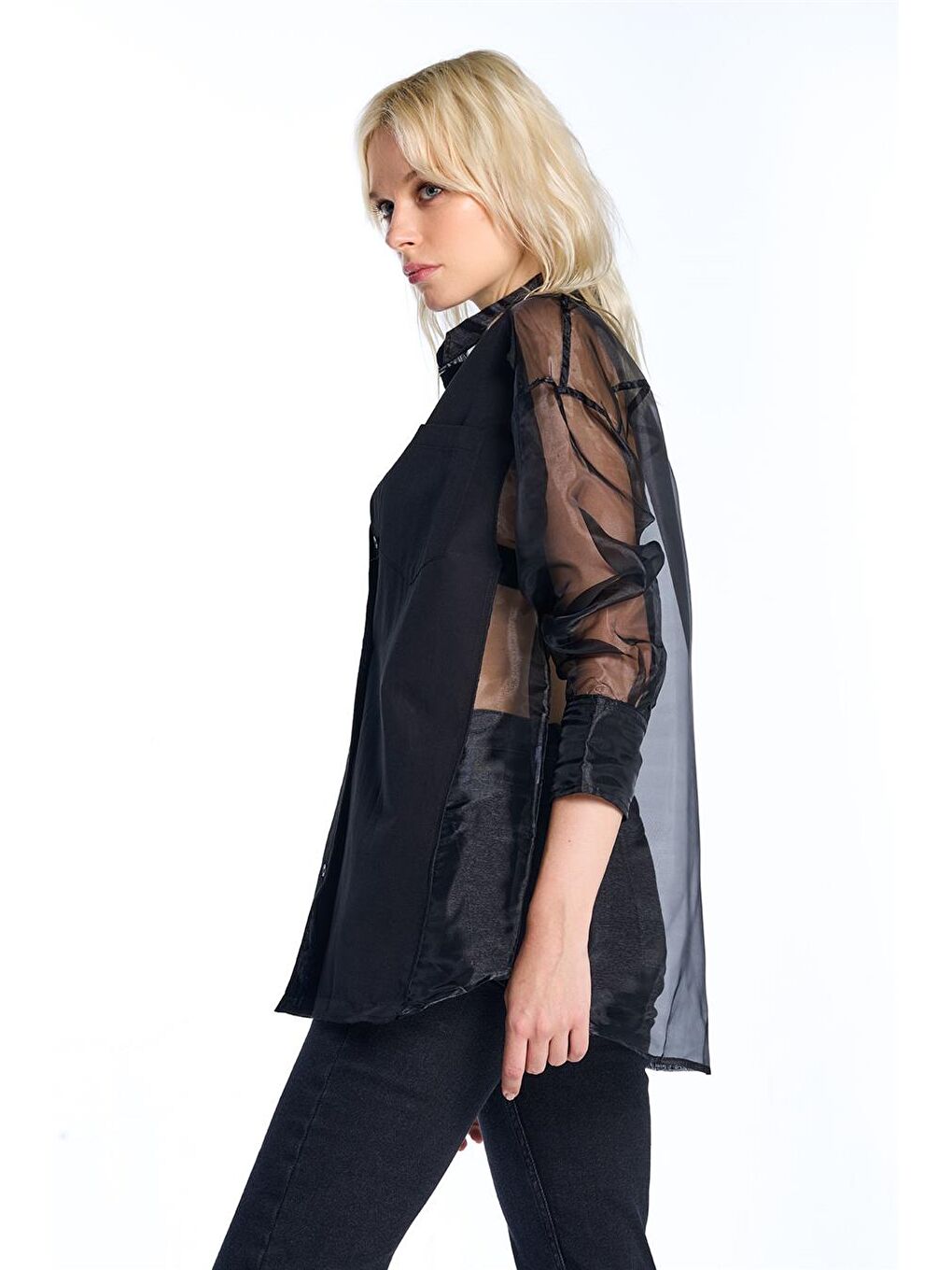 Siyah Organze Poplin Gömlek-1