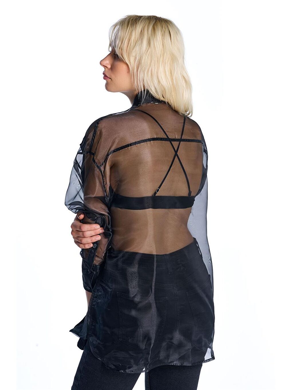 Siyah Organze Poplin Gömlek-2