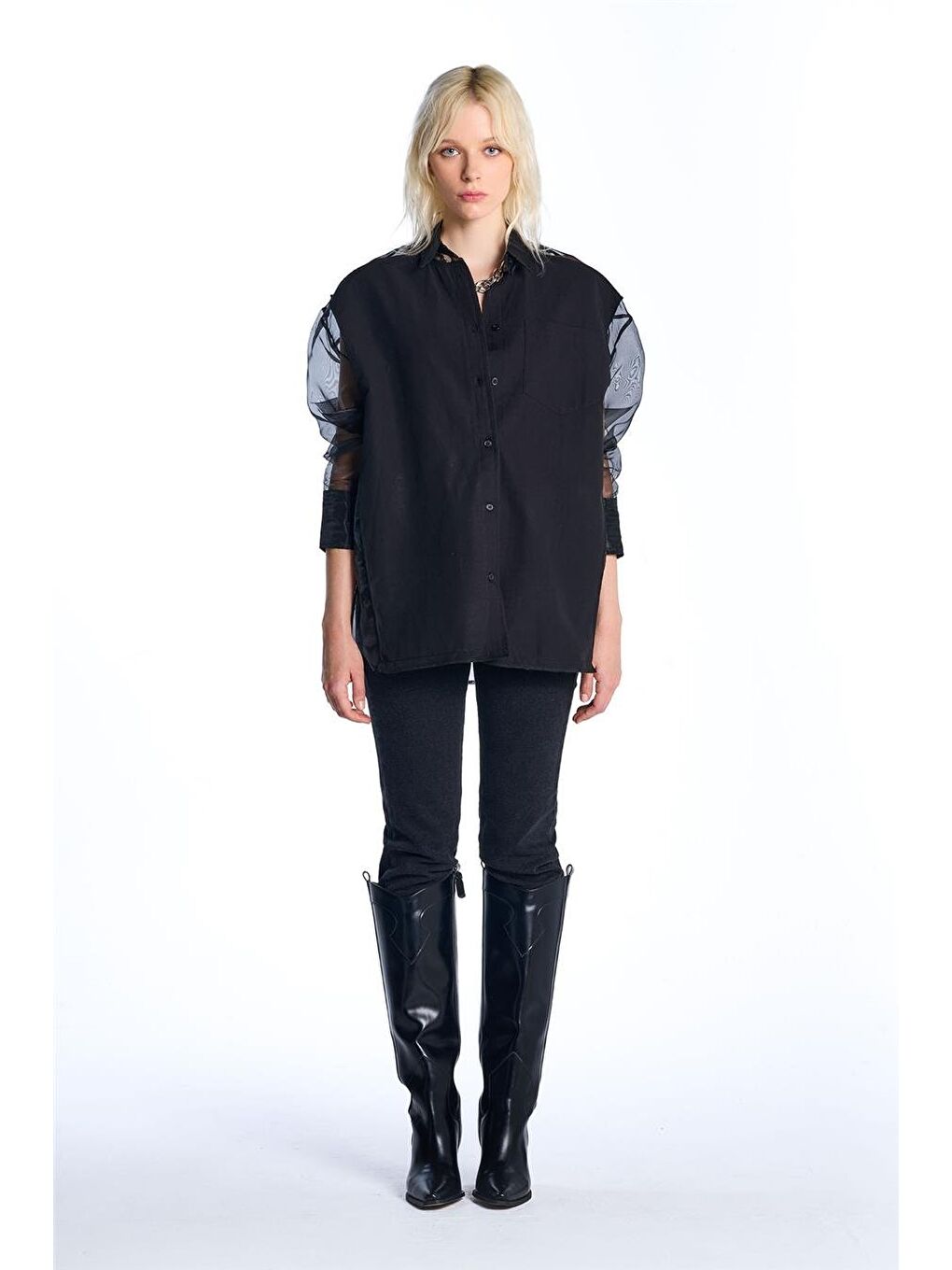 Siyah Organze Poplin Gömlek-3