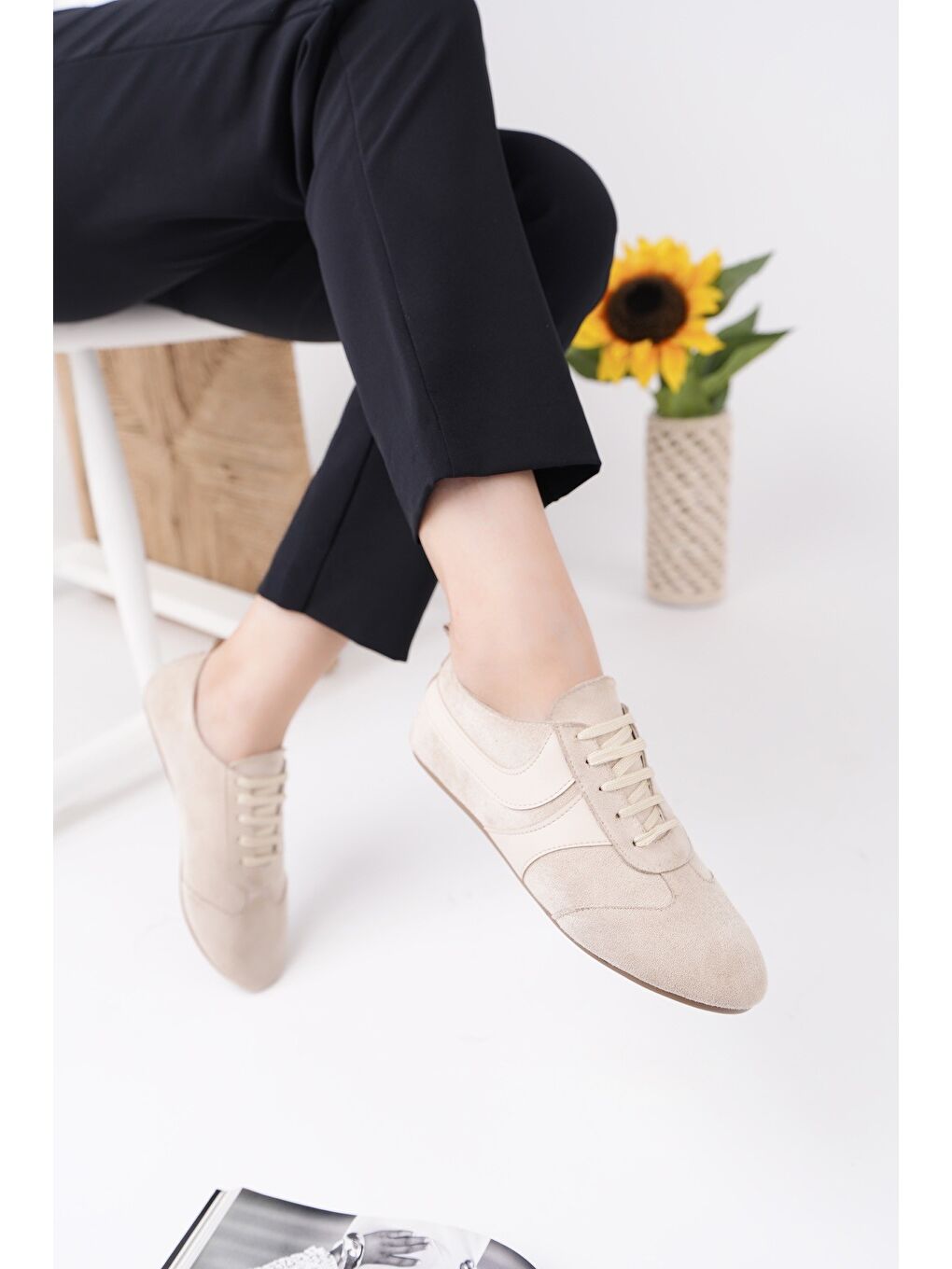 Bej VİBE Bağcıklı Günlük Kadın Sneaker Spor Ayakkabı-6