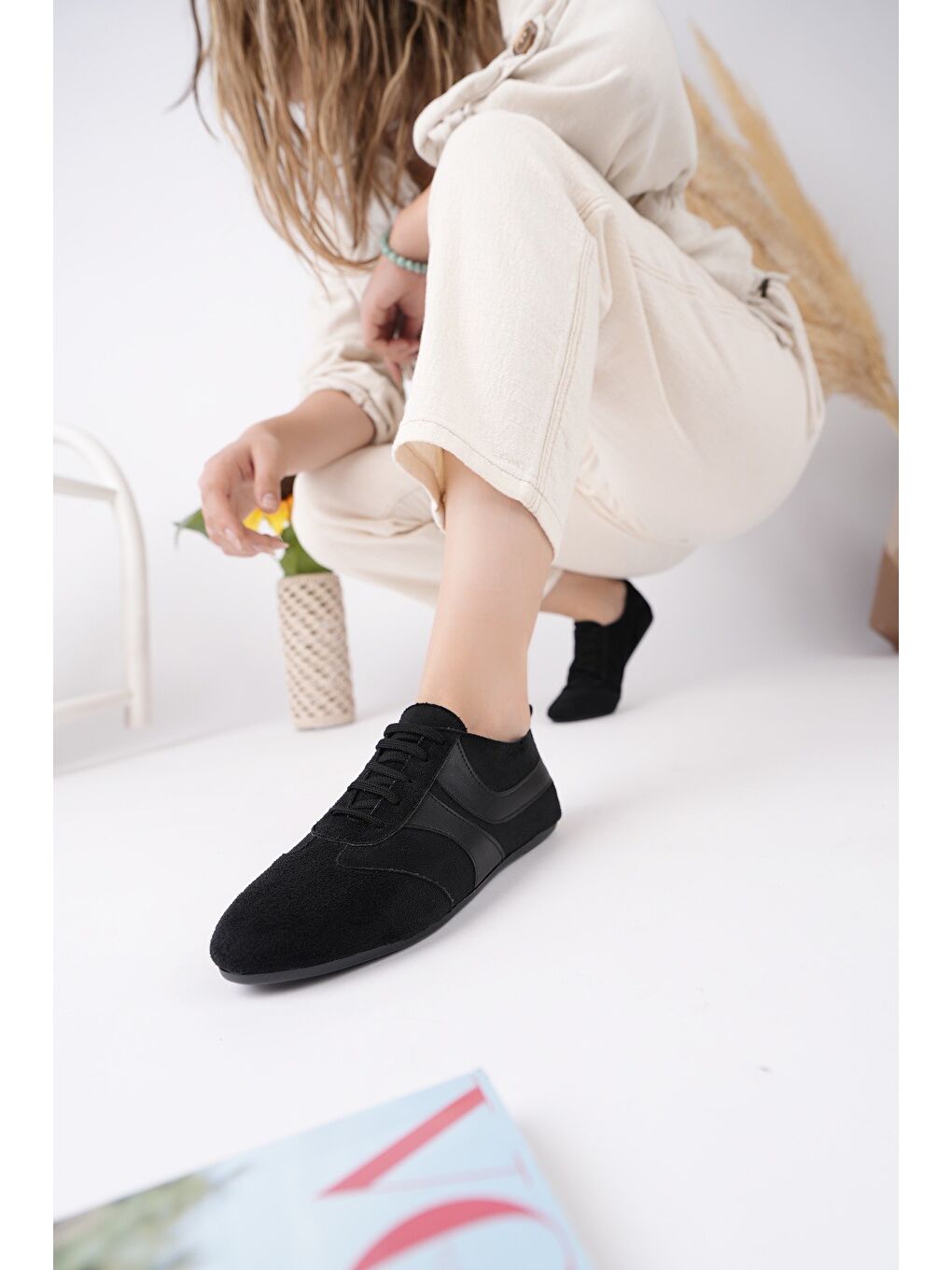 Siyah VİBE Bağcıklı Günlük Kadın Sneaker Spor Ayakkabı-6