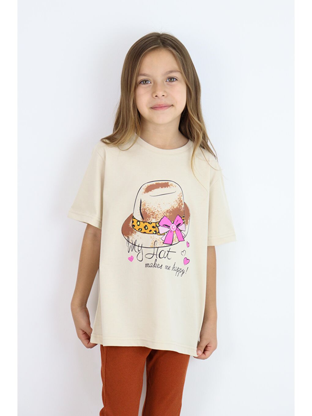 Sarı Basic Baskılı Kız Tişört 4-10 Yaş-3
