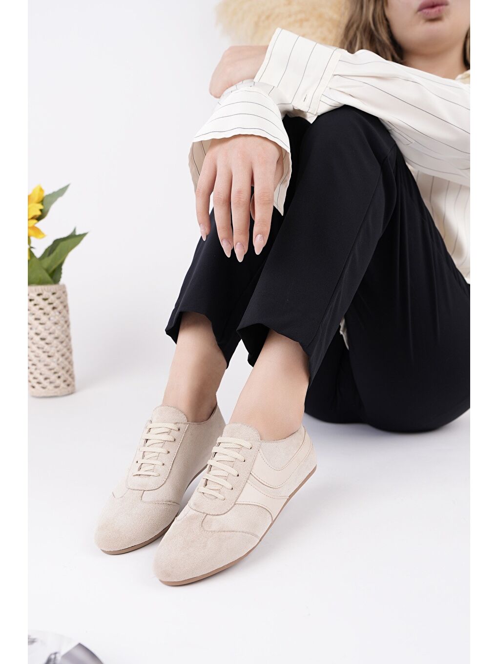 Bej VİBE Bağcıklı Günlük Kadın Sneaker Spor Ayakkabı-7