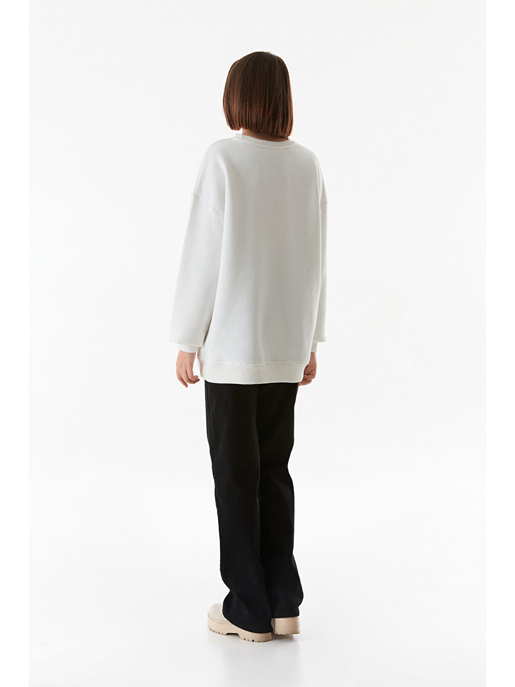 Fullamoda Ekru Basic Bisiklet Yaka Oversize Sweatshirt - 4