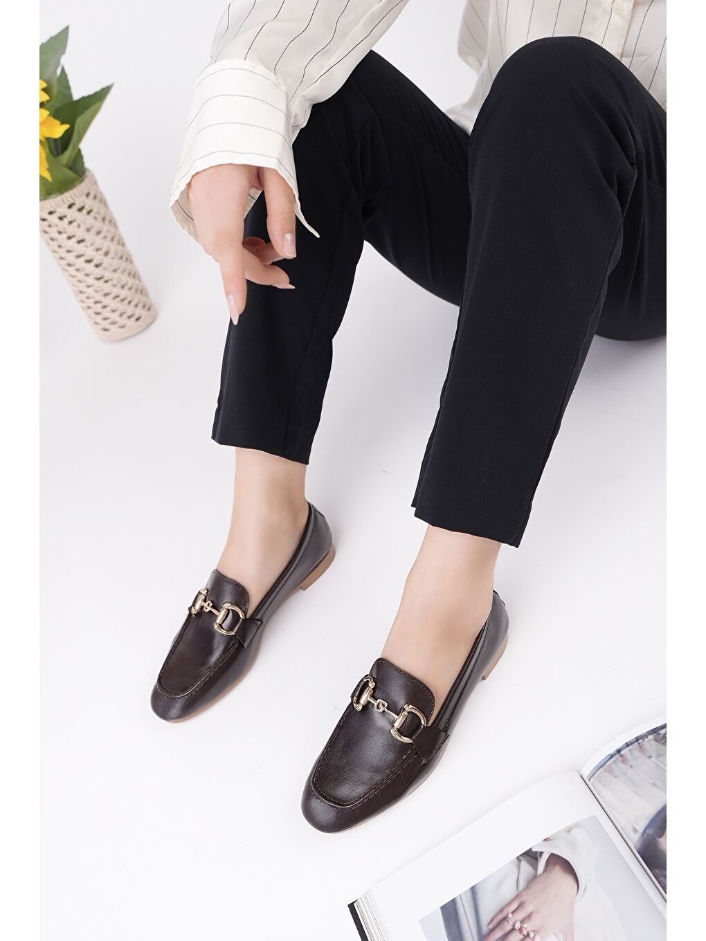 Kahverengi STRİDE Metal Tokalı Kadın Günlük Loafer Ayakkabı-4