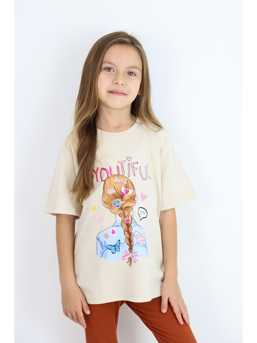 Pembe Basic Baskılı Kız Tişört 4-10 Yaş-3