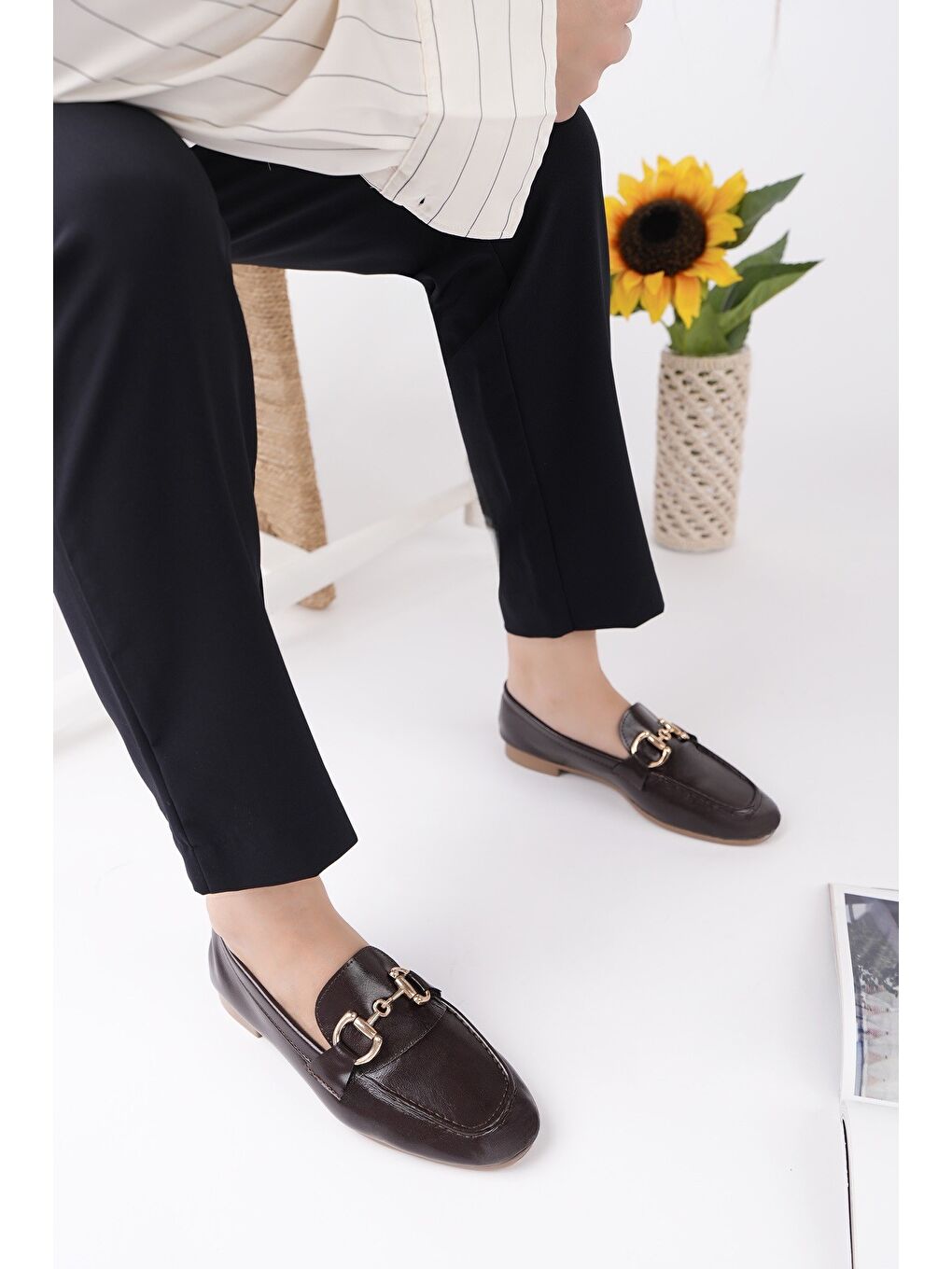 Kahverengi STRİDE Metal Tokalı Kadın Günlük Loafer Ayakkabı-5