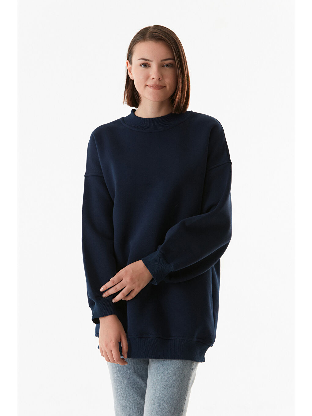 Fullamoda Lacivert Basic Bisiklet Yaka Oversize Sweatshirt