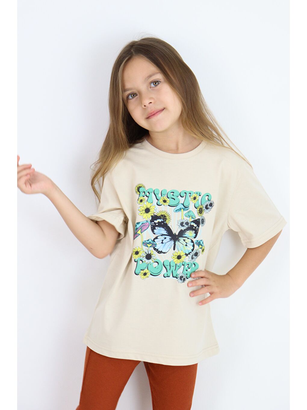 Yeşil Basic Baskılı Kız Tişört 4-10 Yaş-1