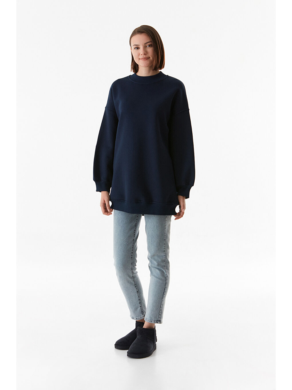 Fullamoda Lacivert Basic Bisiklet Yaka Oversize Sweatshirt - 1