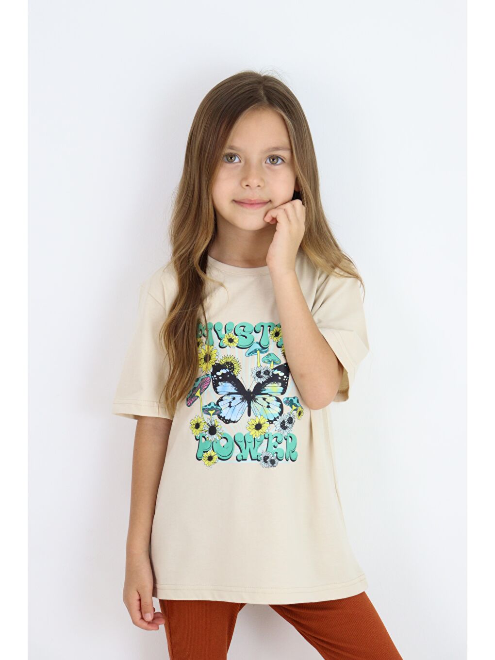 Yeşil Basic Baskılı Kız Tişört 4-10 Yaş-2