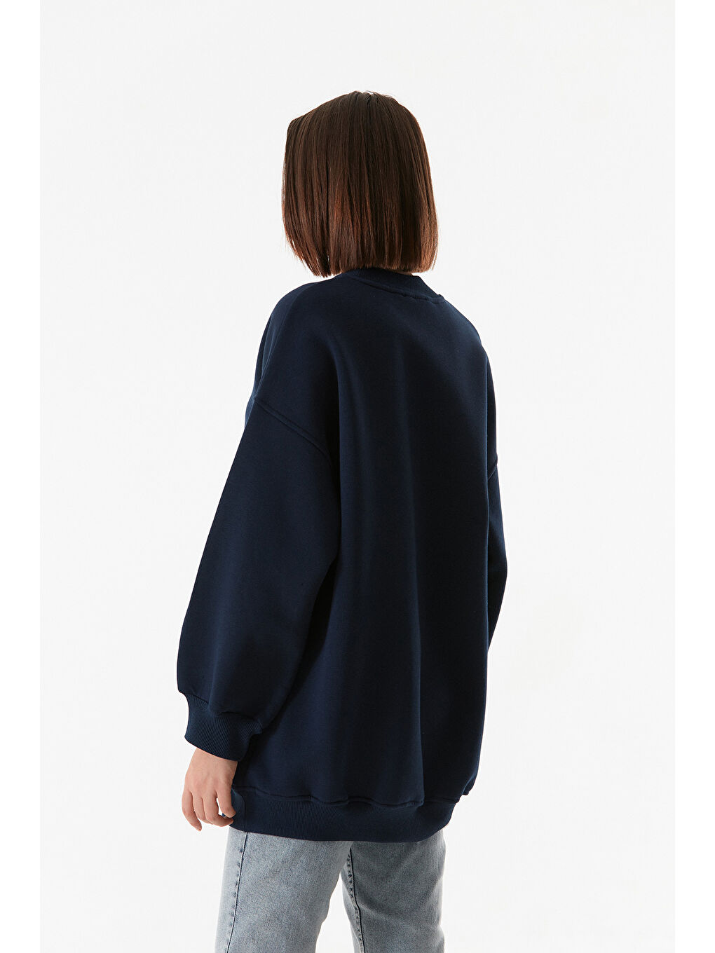 Fullamoda Lacivert Basic Bisiklet Yaka Oversize Sweatshirt - 2