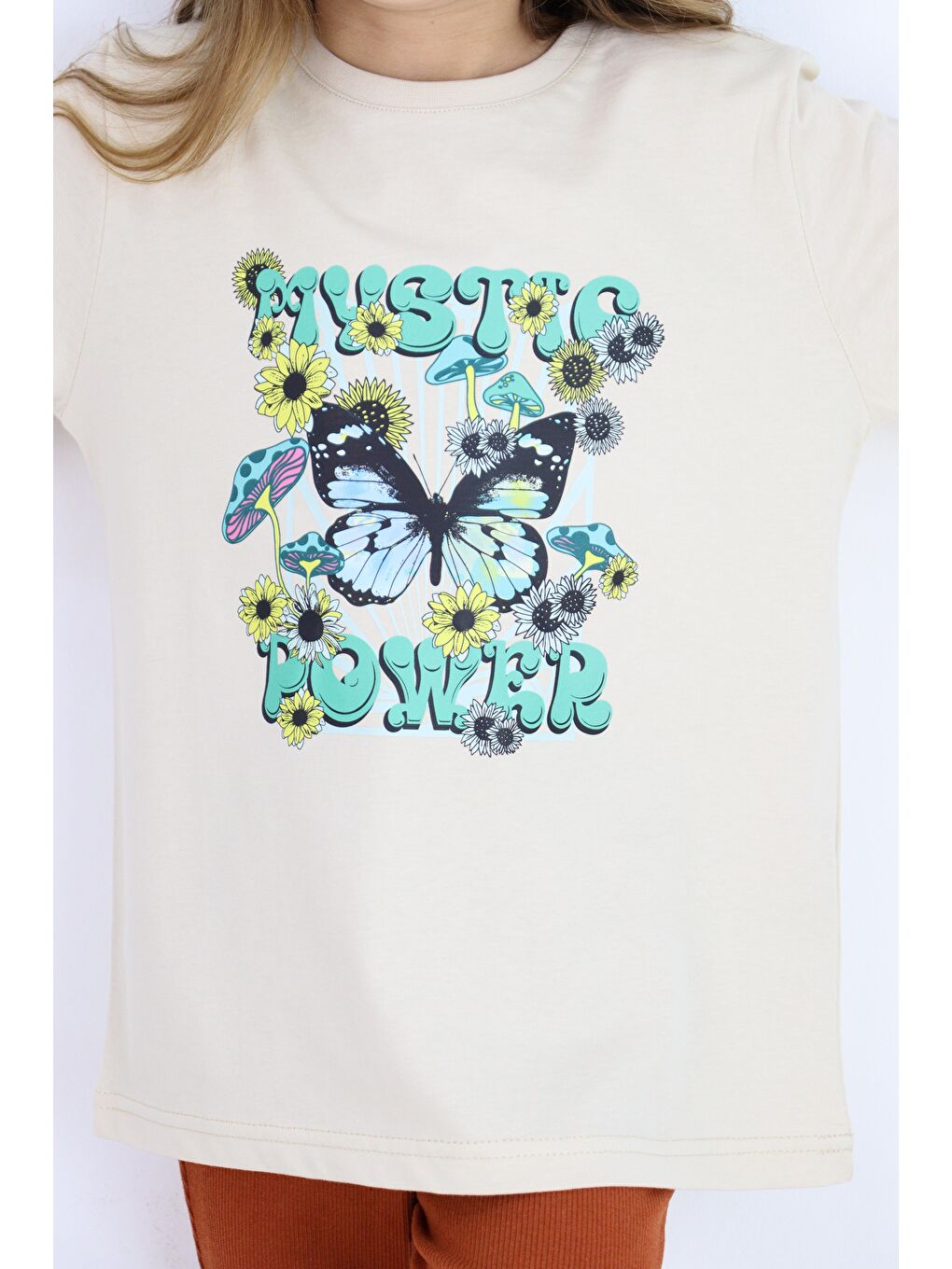 Yeşil Basic Baskılı Kız Tişört 4-10 Yaş-3