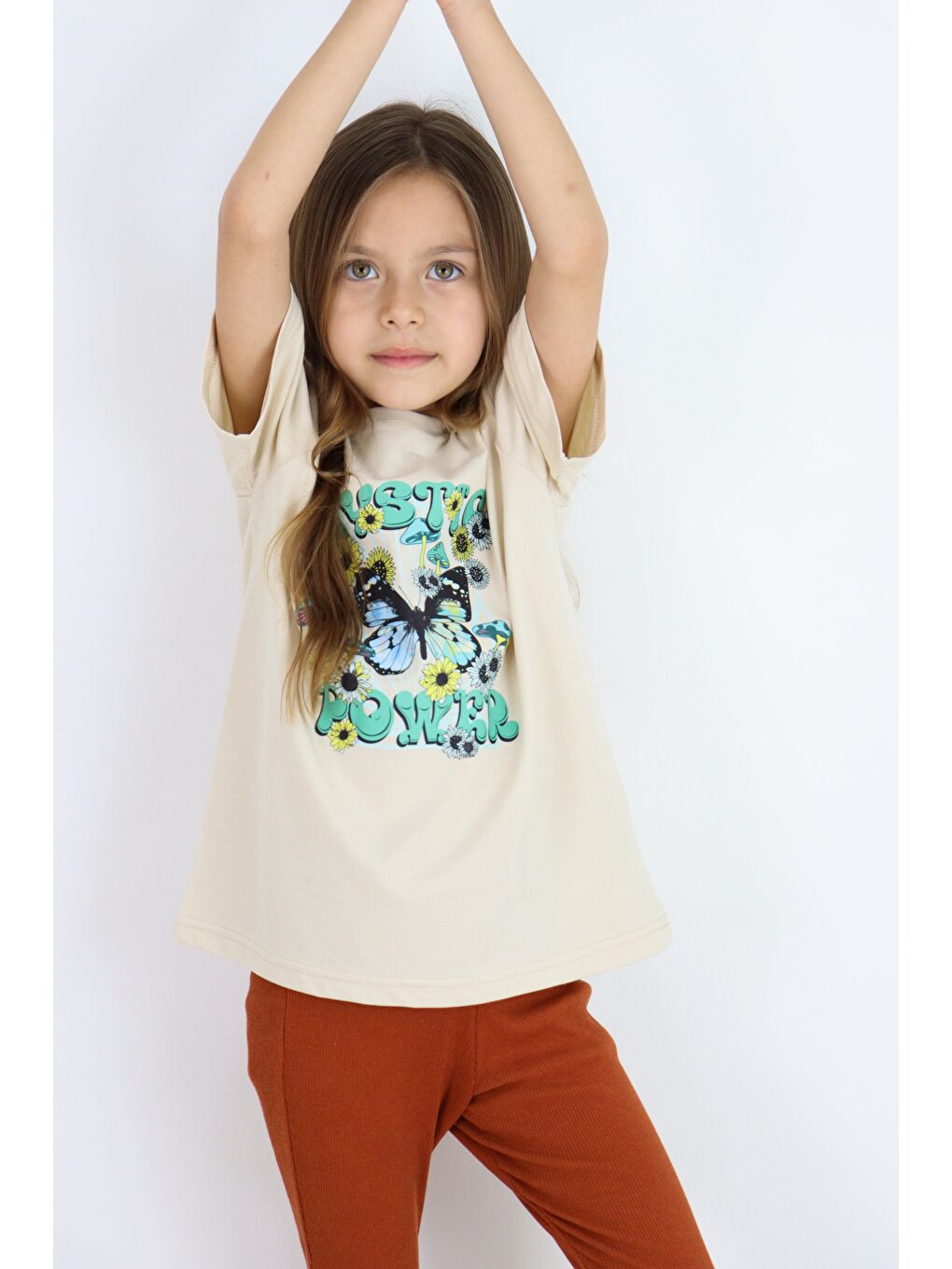 Yeşil Basic Baskılı Kız Tişört 4-10 Yaş-4