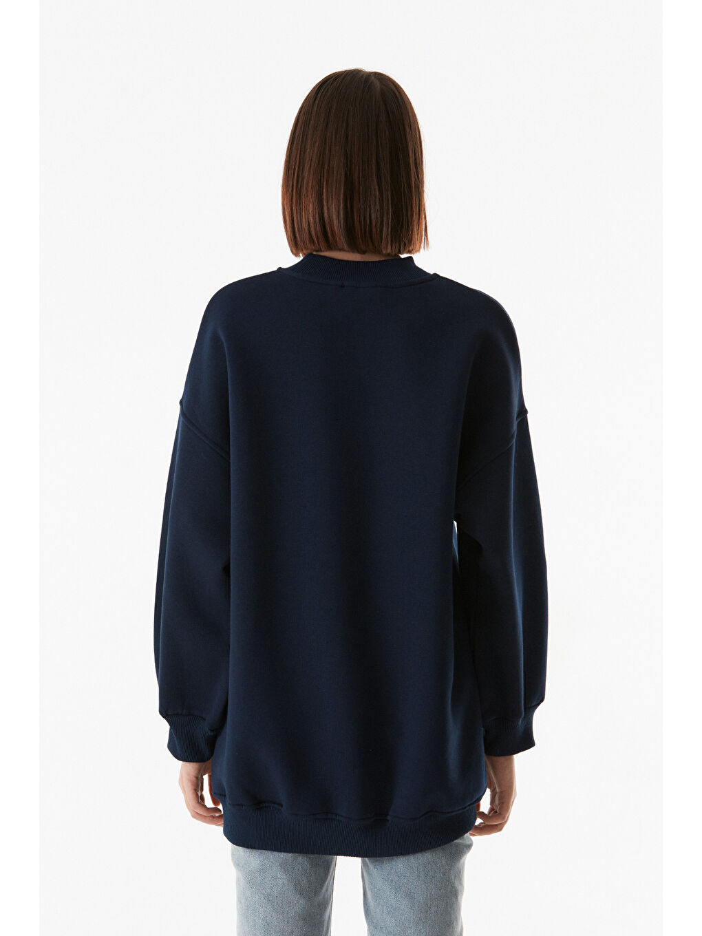 Fullamoda Lacivert Basic Bisiklet Yaka Oversize Sweatshirt - 3