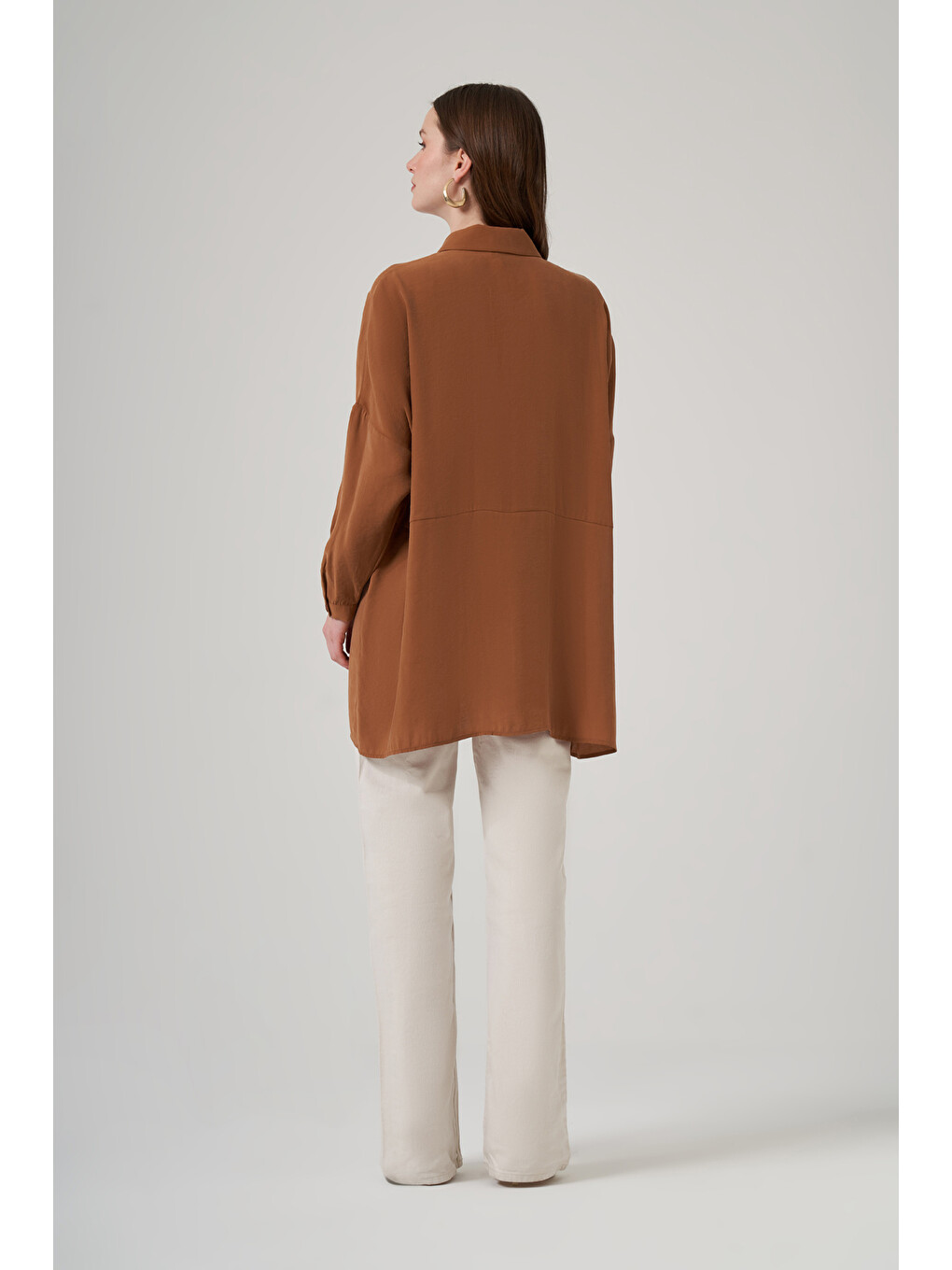 Kahverengi Oversize Basic Yazlık Gömlek 3001 Enfiye-2