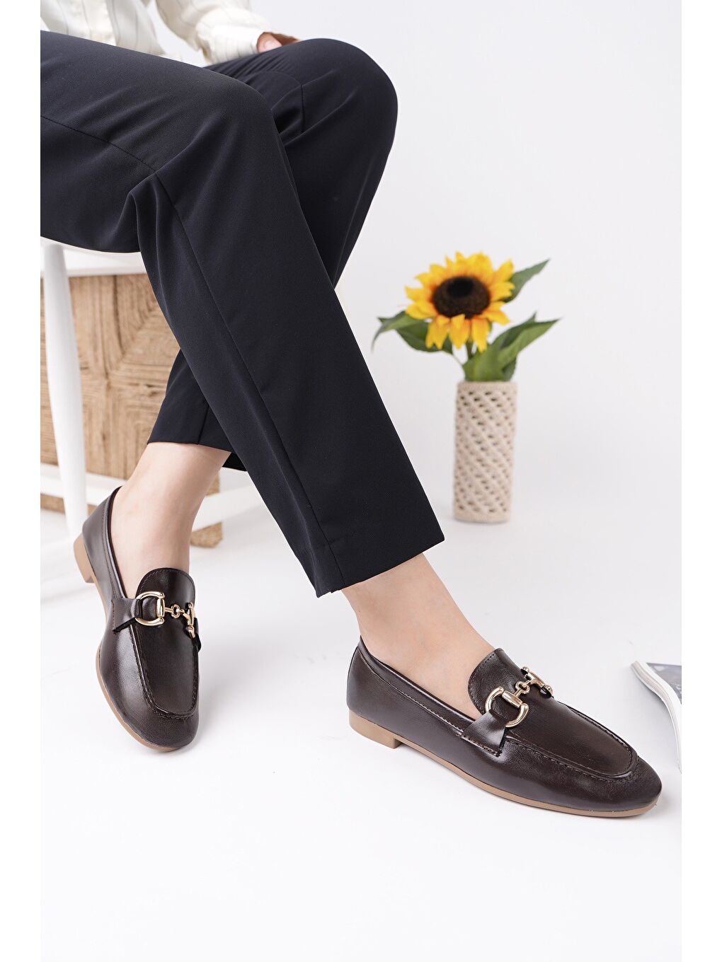 Kahverengi STRİDE Metal Tokalı Kadın Günlük Loafer Ayakkabı-7