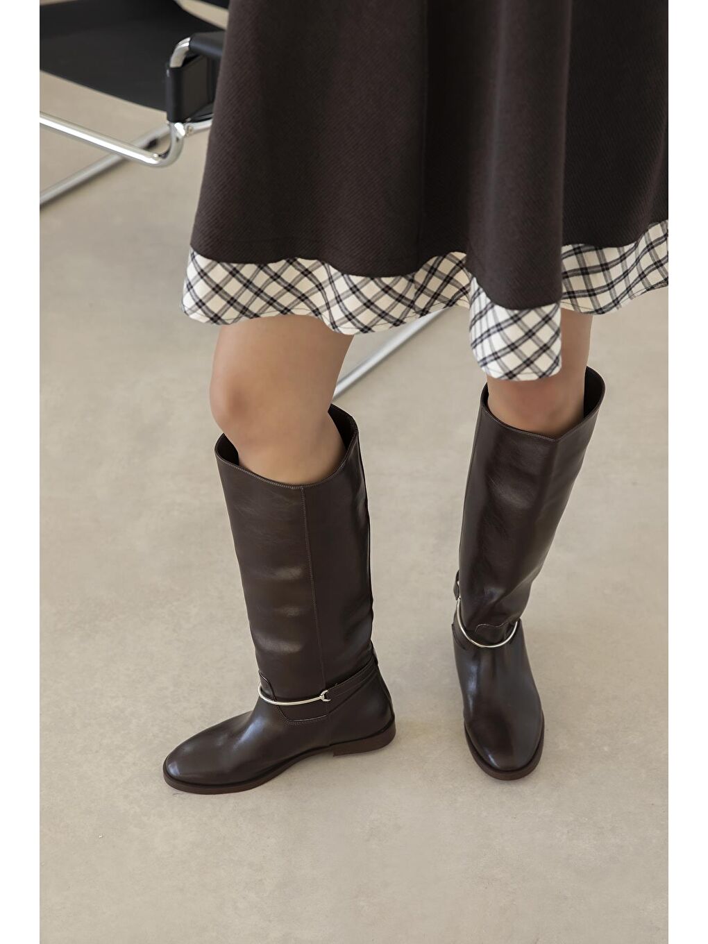 Kahverengi Lena Kadın  Aksesuar Detay  Deri  Çizme Kahve