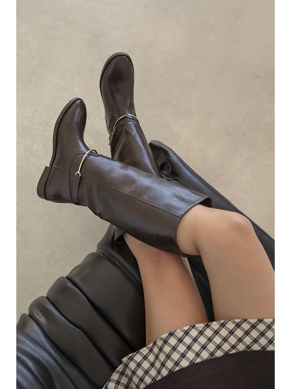 Kahverengi Lena Kadın  Aksesuar Detay  Deri  Çizme Kahve-1