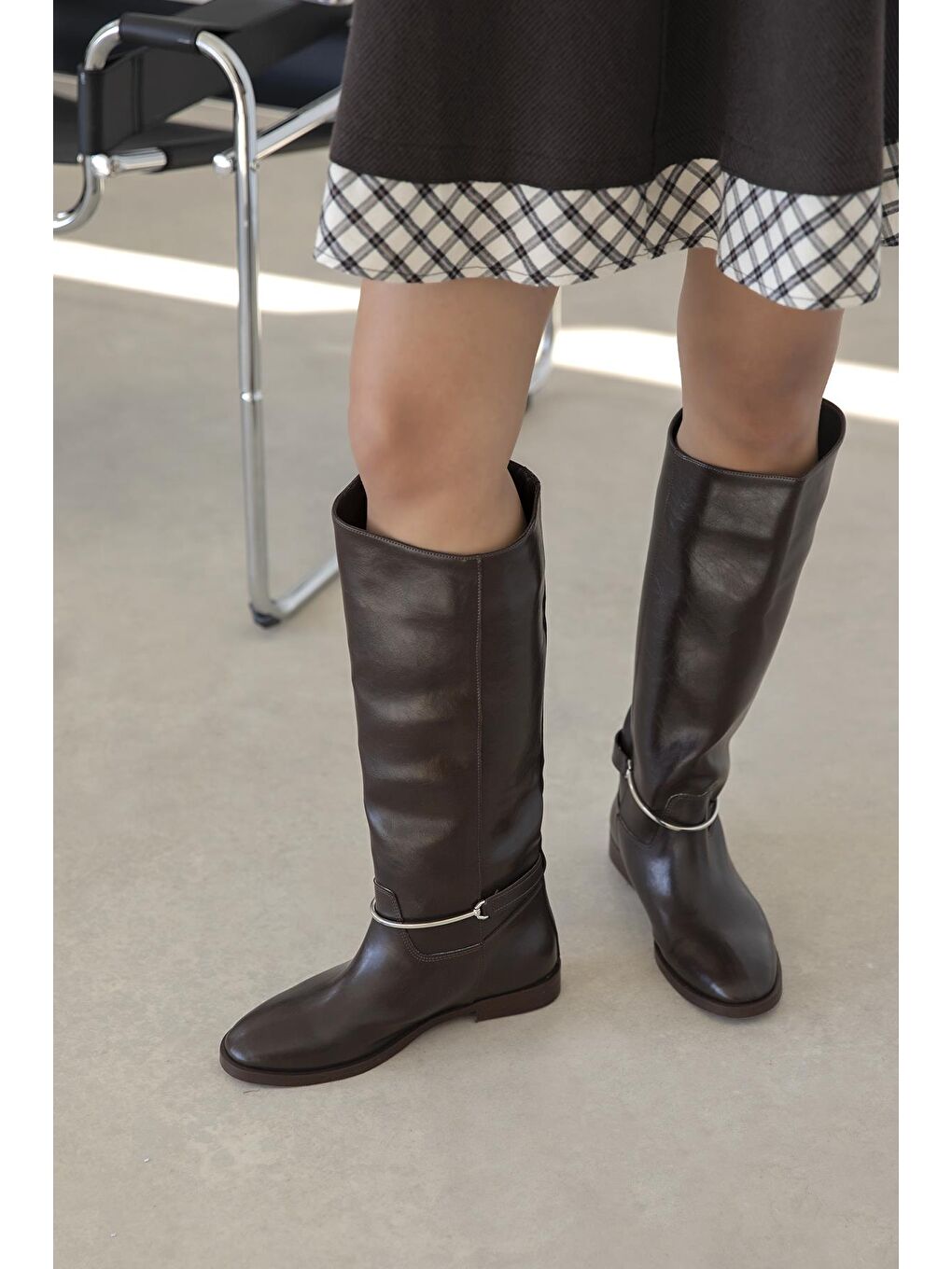 Kahverengi Lena Kadın  Aksesuar Detay  Deri  Çizme Kahve-2